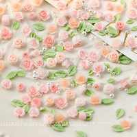 TSZS 40 pièces taille mixte rose Rose Nail Art décalcomanies 3D luxe résine perle fleur breloques accessoires pièces pour décorations d'ongles
