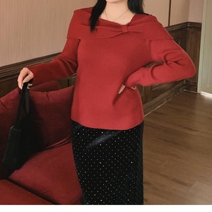 เสื้อสเวตเตอร์ถักคอวีสำหรับผู้หญิงไซส์ใหญ่ แฟชั่นเสื้อถัก - Product Image 3