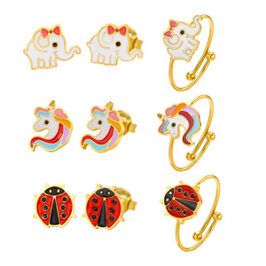 18K mạ vàng của phụ nữ thép không gỉ vòng dễ thương voi bọ rùa động vật ngón tay nhẫn Epoxy Unicorn Wedding engagement Party - Product Image 5