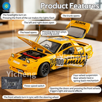 Coche de juguete de metal a escala 1:24 Mazda RX7 FC con diseño de livery, función de retroceso, luces y sonido, puertas que se abren, modelo de coche de carreras de metal 1/24
