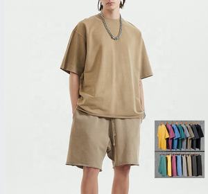 2021, camisetas lisas al por mayor, conjunto corto de sudor, conjunto de <span class=keywords><strong>2</strong></span> piezas, conjuntos de camiseta y pantalones cortos para hombre, camiseta lavada de gran tamaño 100% de algodón para hombre - Product Image 1