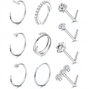 Lot de 10 Piercings de Nez en Acier Inoxydable avec Strass et Zircon, Bijoux de Piercing Dorés en Forme de L Géométrique, Idéal Cadeau - Product Image 5
