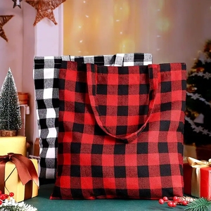 Bolsa de Compras Grande de Algodón, Bolsa de Mano con Diseño a Cuadros, con Asa, Ecológica, Duradera, para Guardar Comestibles y Ropa - Product Image 6