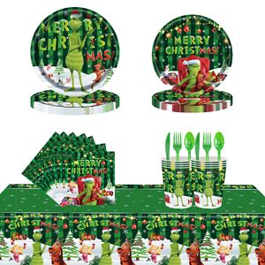 Juego de Vajilla para Fiesta de Grinch, Platos de Papel, Servilletas, Vasos, Mantel, Decoración Navideña, 60-80 Piezas, Ecológico - Product Image 2