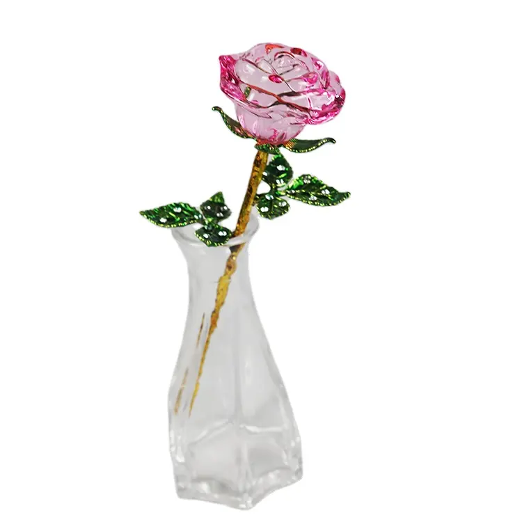 Hot sale High Art Crystal Rose Flower Figurines Craft Wedding Valentine's Day Favors And Gifts Souvenir