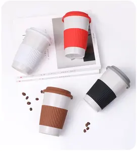 セラミックマグカップハンドルなしトラベルコーヒーカップシリコン蓋付き和風家庭用ティーカップ
