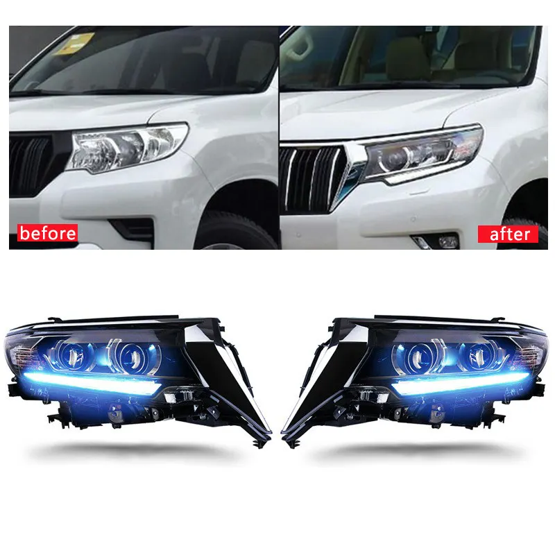 Headlight assembly modified high with led streaming turn headlight tuning light for 14-19 models Prado