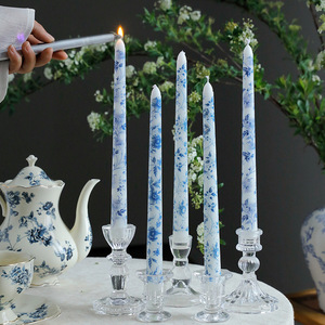 Bougie parfumée en porcelaine bleue et blanche de 25 cm, dîner romantique chinois aux chandelles, mariage, fête, usage domestique, sans fumée - Product Image 5