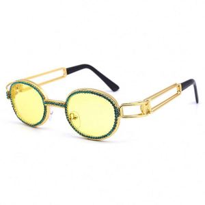 Wholesale 2021 Trendy Fashion Vintage Women <b>Steampunk</b> Diamond Sun <b>Glasses</b> Small <b>Round</b> Rhinestone Sunglasses - Product Image 5