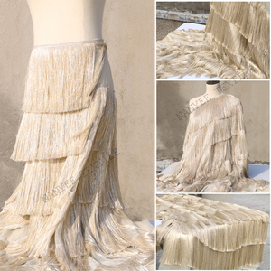 Nanyee Dệt Màu Be Rượu Sâm Banh Màu Thêu Tay 9 Lớp 20Cm Dài Tua Rìa Vải Tuyn Vải Lưới Cho Dancewear Ăn Mặc - Product Image 2