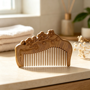 Valentine's Day Mother's Day Eid Gift Handmade Peach <strong>Wood</strong> Floral Carving Common <strong>Comb</strong> Sandalwood Handle Anti-static Hair Care - Product Image 5