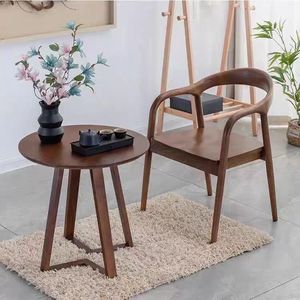 Solid Wood Balcony <b>Table</b> And Chair Set 3 Pieces Walnut Color Tea Drinking Small Apartment Simple Casual Style - Product Image 4