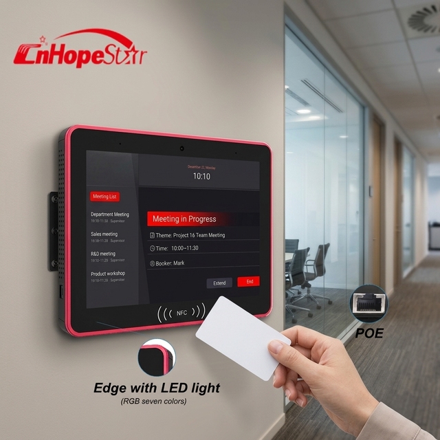 10 14 15.6Inch Android 14 Meeting Room Booking Tablet POE Wall Mount Display Side LED Light Bar RK3576S Smart Office Controller