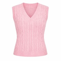 Débardeur tricoté pour femme, col en V, rose uni, sans manches, coupe ajustée, respirant, style coréen, personnalisable OEM ODM
