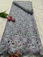 Tissu de luxe nigérian pour vêtements - Tissu en dentelle multicolore écologique brodé de fleurs, guipure tricotée, slub dobby pour filles