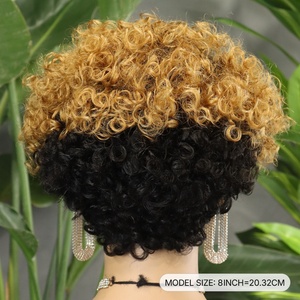 FH #1B/30 perruque sans colle frisée crépue 8 pouces cheveux vierges Remy perruque courte péruvienne Pixie faite à la machine cheveux humains - Product Image 5