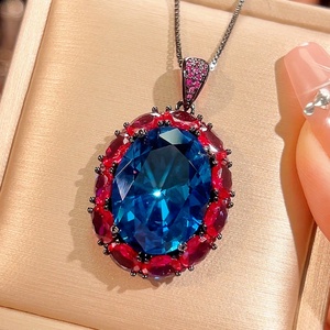 High Quality Eco-friendly Copper Black Gold Plated 15*20mm Imitation Red Corundum Pendant Earrings <b>Set</b> Big Zircon Jewelry <b>Sets</b> - Product Image 4