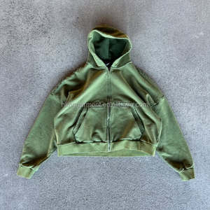 hoodie manufacturer High Quality Custom logo <b>Zip</b> up Acid Wash Vintage Casual Street Wear Oversized Crop Printing Hoodies Men - Product Image 2