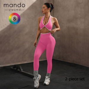 <span class=keywords><strong>Ensemble</strong></span> de soutien-gorge de <span class=keywords><strong>sport</strong></span> et leggings à col en V profond contrasté pas cher <span class=keywords><strong>Ensemble</strong></span> de <span class=keywords><strong>sport</strong></span> sans couture pour femmes <span class=keywords><strong>Ensemble</strong></span> de fitness pour l'entraînement - Product Image 4