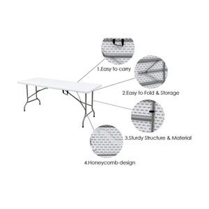 <span class=keywords><strong>Tavolo</strong></span> <span class=keywords><strong>Pieghevole</strong></span> Moderno in HDPE da 180 cm, Portatile, Facile da Pulire, Bianco e Nero, per Eventi all'Aperto e Picnic - Product Image 3