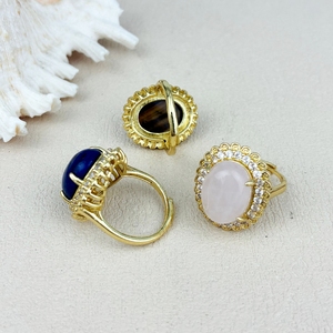 Anillo de Piedra Natural con Baño de Oro de 18K, Joyería de Moda, Anillos de Cristal de Amatista y Circonio para Mujer, Fiesta, Aniversario, Venta Directa de Fábrica - Product Image 3