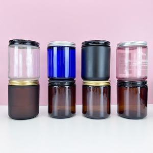 Tarro de vidrio ámbar de lados rectos de 2oz, 4oz, 8oz, 16oz, 32oz para velas de cera de soja con tapa metálica dorada - Product Image 1