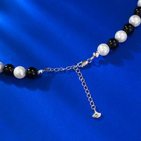 Collier en perles d'eau douce de 8 mm, agate noire, argent sterling S925, collier à brins alternés, 40+5 cm, bijoux élégants pour femmes, pour les soirées