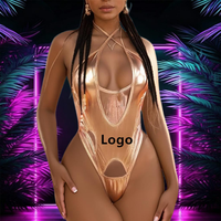 Maillot de bain une pièce sexy pour femme, coupe profonde en V, métallisé brillant, dos croisé, style monokini, idéal pour le carnaval, faible MOQ 50 pièces