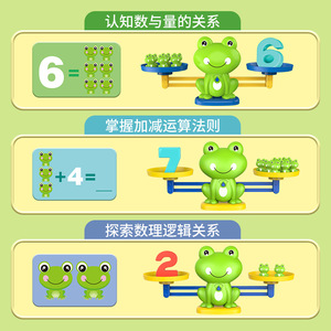 Balance de l'équilibre en forme de grenouille pour enfants, 20 grenouilles, 10 chiffres, 30 cartes, jouet éducatif précoce pour le développement cognitif, 3-6 ans - Product Image 1