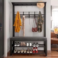 Muebles para el Hogar al por Mayor de Fábrica: Perchero Multifuncional de Acero con Colgador y Banco para Cambio de Zapatos