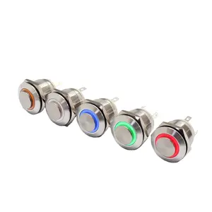 FILN 19MM Momentary push button switch 4 solder pins high flat Red Blue Green Yellow White button starter illuminated switch