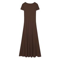 Robes midi décontractées à manches courtes et col en V en tricot uni à deux couleurs pour femmes