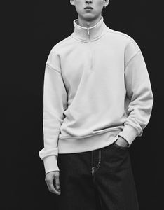 Sudadera holgada con media cremallera para hombre, 100% de algodón, manga larga y longitud regular, sudaderas con capucha de gran tamaño marrón oscuro para invierno y verano - Product Image 2