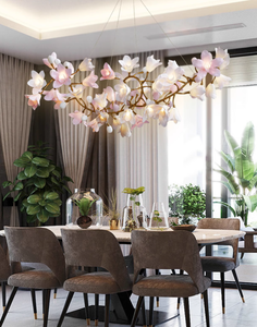 Lampu Chandelier Keramik LED Bunga Ginkgo Pink untuk Dekorasi Interior Rumah Villa Ruang Tamu Ruang Makan Gaya Natural - Product Image 5