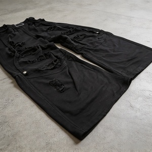 Pantalon déchiré noir personnalisé pour homme, taille élastique avec cordon de serrage, style streetwear, décontracté, en coton tricoté, pour l'automne - Product Image 5