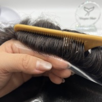 Sistem Rambut Toupee Pria 0.08mm Ultra Tipis dengan Basis Kulit, Rambut Asli India Remy untuk Pria, Pemakaian Sehari-hari, Bernapas, Tanpa Lem