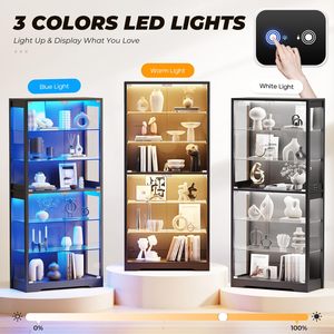 Vitrine moderne en verre SENYU avec 5 étagères, éclairage LED et détection de présence humaine pour le rangement dans le salon - Product Image 6