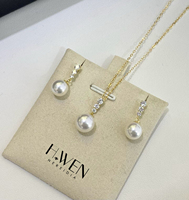 Vente en gros de pendentifs en perles d'eau douce rondes naturelles 3A de 11-12 mm, ensemble de bijoux blanc avec argent sterling 925 pour la fabrication de bijoux