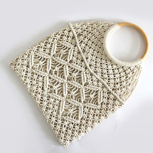 Borsa di paglia per le vacanze con tasca a rete in cotone borsa di paglia da spiaggia cestino per il mercato francese summer bask - Product Image 1