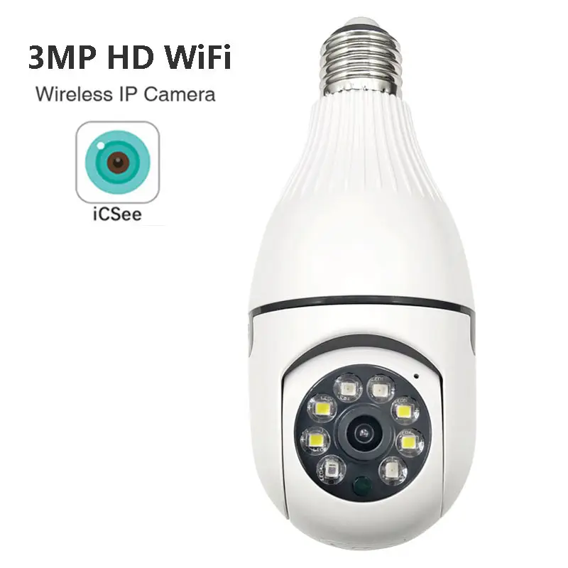 Cámara IP Wifi ICSEE inalámbrica, lámpara de seguridad, Pan Tilt, Red de 3MP, cámara de vigilancia CCTV, Bombilla E27