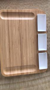 Listo para enviar Tabla de quesos de charcutería de bambú con cuencos de cerámica para servir queso Pizza Pan Carne en fiestas y bodas - Product Image 2