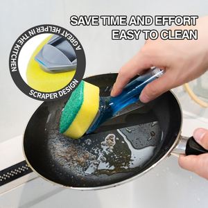 Replaceable Kitchen Dishwashing Sponge Cleaning Brush Plastic <b>Scrub</b> Dish Brush With Soap Dispenser - Product Image 5
