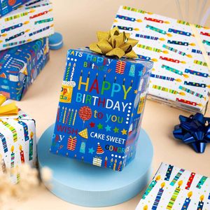 <b>Blue</b> Birthday Wrapping Paper <b>Roll</b> 46.8 Square Feet Reversible Design For Birthday Celebration - Product Image 5