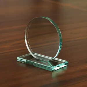 Prêmio de vidro de cristal transparente personalizado, troféu gravável de vidro redondo
