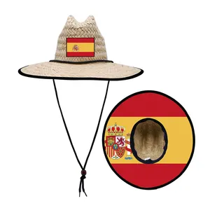 หมวกตกปลาฟางแบบกําหนดเอง sombrero ฟางธรรมชาติผู้เล่นสเปนธงเกาะ sombrero ปีกใหญ่เดเปา