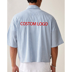 <span class=keywords><strong>Camicie</strong></span> da uomo personalizzate a maniche corte, vestibilità ampia, con bottoni, a righe, casual, da ufficio, con colletto a risvolto, modello cropped - Product Image 2