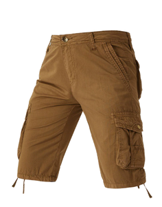 Pantalones Cortos Cargo Casuales Marrones para Hombre |   Ropa de Verano de Algodón Twill de Corte Holgado con Múltiples Bolsillos - Product Image 1