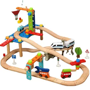 wooden nut construction track small train set toy child railway train set toy