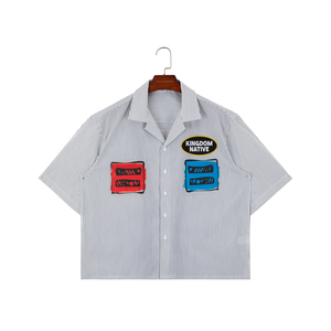 Custom Button Down Short Sleeve <strong>Western</strong> <strong>Shirts</strong> <strong>for</strong> <strong>Men</strong> Wholesale Boxy Fit Stripe Patch Embroidery Prints <strong>Men's</strong> Casual <strong>Shirts</strong> - Product Image 1