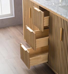 <span class=keywords><strong>Mobile</strong></span> da <span class=keywords><strong>Bagno</strong></span> Minimalista in Rovere Massiccio Scanalato con Top in Marmo e Cassetto Centrale per Stoccaggio |   ODM Vietnam, Certificato UPC - Product Image 2